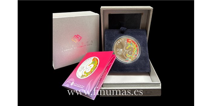 MACAO k-165.- 20 PATACAS 2013 Calendario Lunar. Año de la Serpiente. Plata - PROOF