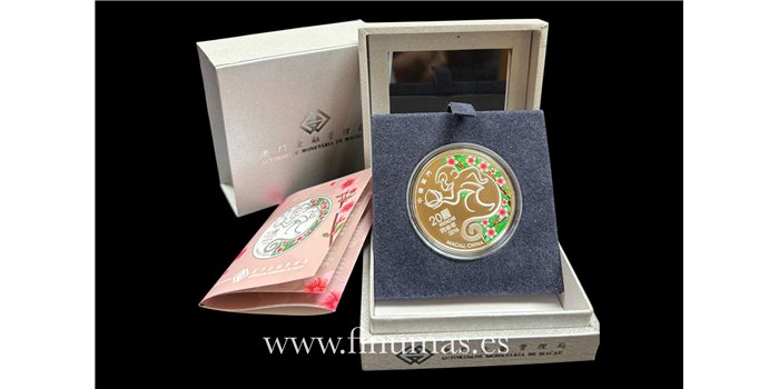 MACAO k-192.- 20 PATACAS 2016 Calendario Lunar. Año del Mono. Plata - PROOF