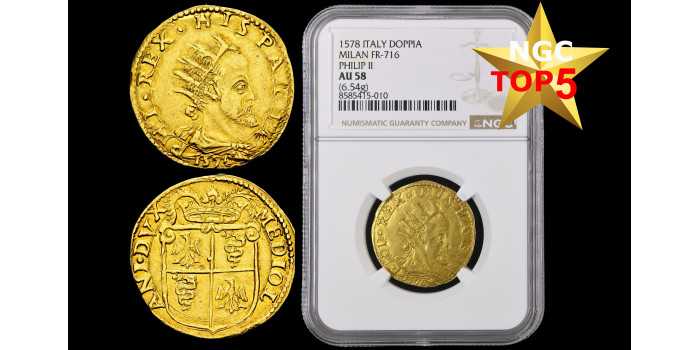Cy03952DM.- FELIPE II - DOPPIA 1578 MILAN. NGC AU58