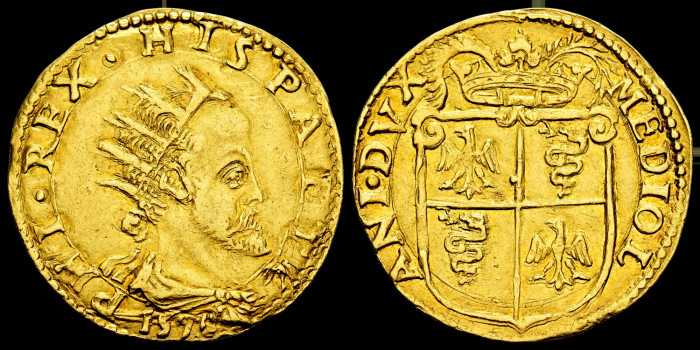 Cy03952DM.- FELIPE II - DOPPIA 1578 MILAN. NGC AU58