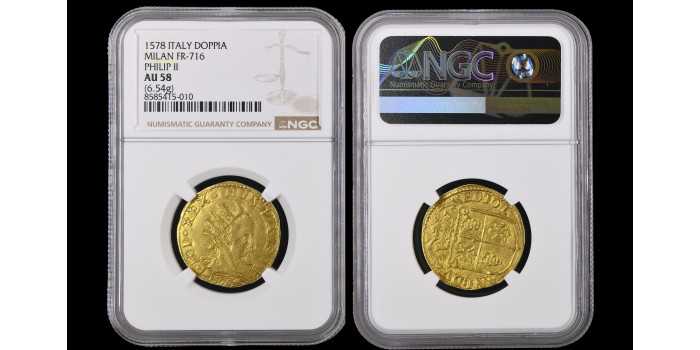 Cy03952DM.- FELIPE II - DOPPIA 1578 MILAN. NGC AU58