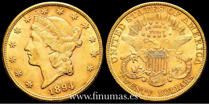 USA K-074.3.- 20 DOLLAR 1894 Liberty Head. MBC -ORO