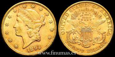 USA K-074.3.- 20 DOLLAR 1894 Liberty Head. MBC -ORO