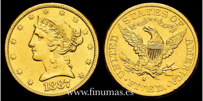 USA - K-101 - 5 DOLLAR 1887 S - CORONET HEAD. GOLD