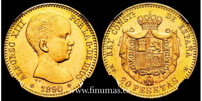 Cy16710JNGC.- ALFONSO XIII - 20 pesetas 1890/80 (18-90) MPM. NGC MS64 TOP POP