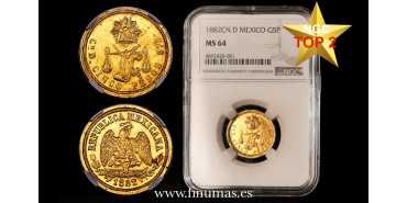MEXICO K-412.2 - 5 PESOS 1882 Cn.D - MS64 NGC
