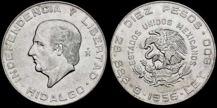 MEXICO - K-474 - 10 PESOS 1956 - EBC/SC