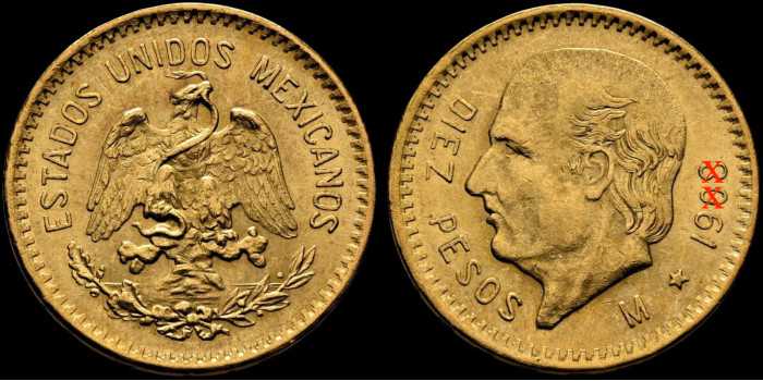 MEXICO K-473 - 10 MEXICAN GOLD PESOS - HIDALGO DE ORO