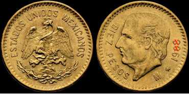 MEXICO K-473 - 10 MEXICAN GOLD PESOS - HIDALGO DE ORO