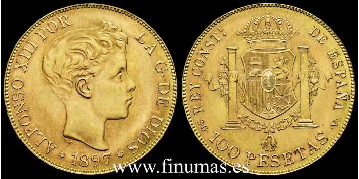 Cy16979J.- 100 PESETAS 1897  *19 *62  SG-V. - SC-.  ORO