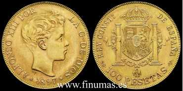 Cy16979J.- 100 PESETAS 1897  *19 *62  SG-V. - SC-.  ORO