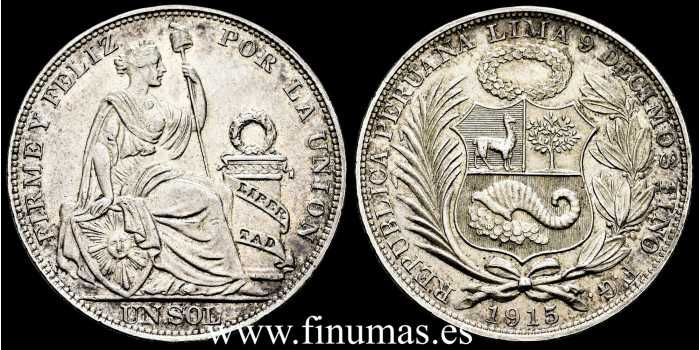 PERU - K-196.26 - 1 SOL 1915 T.F. EBC+. SILVER