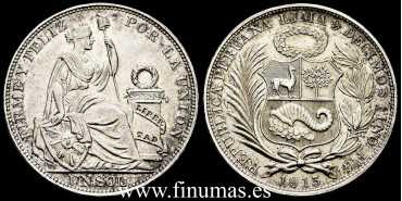 PERU - K-196.26 - 1 SOL 1915 T.F. EBC+. SILVER
