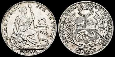 PERU - K-218.2 - 1 Sol 1934. SC+  PLATA