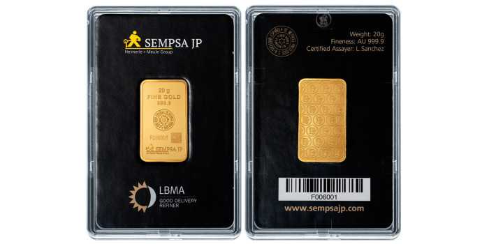 Lingote de oro 20 gramos .999 BLISTER - SEMPSA
