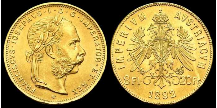 AUSTRIA - K-2269 - 8 FLORIN-20 FRANCOS- 1892 -ORO
