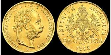 AUSTRIA - K-2269 - 8 FLORIN-20 FRANCS - 1892 - GOLD
