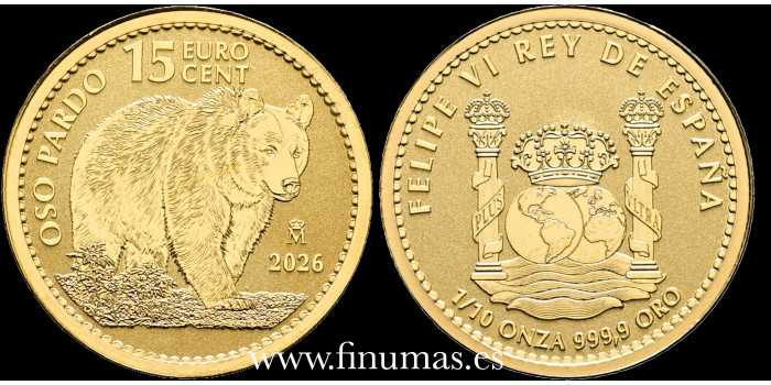 2026 - MONEDA DE ORO 1/10oz. OSO PARDO. PREVENTA