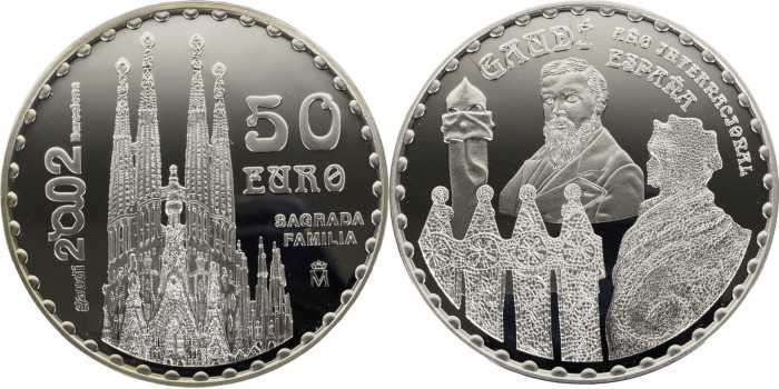 2002 - 50 EUROS / CINCUENTIN GAUDI- SAGRADA FAMILIA. PROOF - PLATA