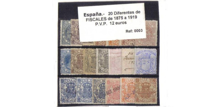 FISCALES. 20 DIFERENTES DE 1875 A 1919