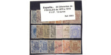 FISCALES. 20 DIFERENTES DE 1875 A 1919