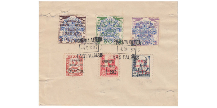 CANARIAS,  Nº 23, 28, 29, y serie 31/33  en sobre  