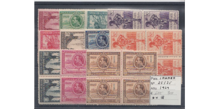 SAHARA - AÑO 1926 - Nº025/35  SERIE COMPLETA SIN CHARNELA, BLOQUE DE CUATRO
