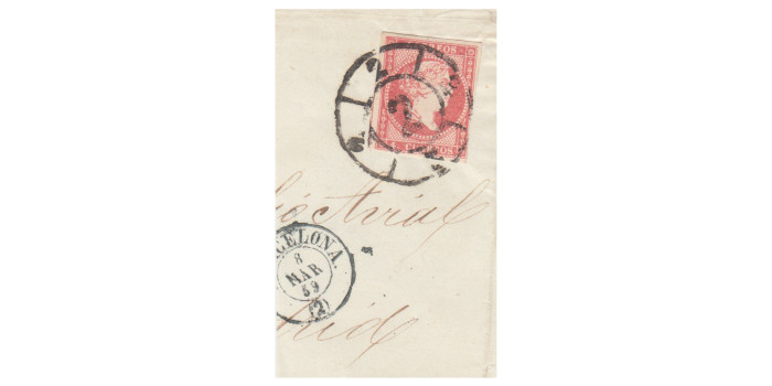 4 Cuartos1856 - Rueda de carreta Nº  2 - Barcelona - sobre fagmento