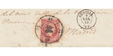 4 Cuartos1856 - Rueda de carreta Nº 44 - Segovia - sobre fragmento con fechador