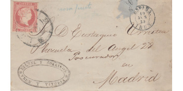 4 Cuartos1856 - Rueda de carreta Nº 50 - Irun - carta con fechador España Irun y llegada a Madrid