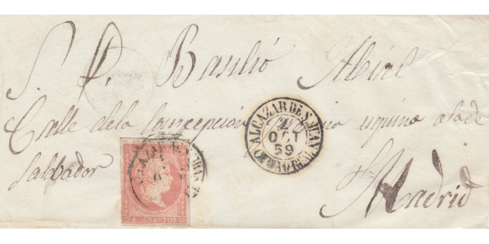 4 cuartos1856 - fechador- Alcazar de San Juan - tipo I - Ciudad Real sobre frontal