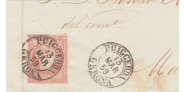 4 cuartos1856 - fechador- Puigcerda tipo I - Gerona sobre fragmentol