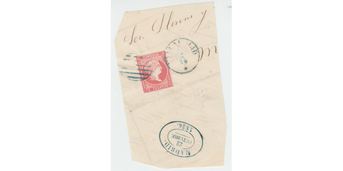 4 cuartos1856 - fechador- Valladolid * tipo I - en azul y Madrid ovalado