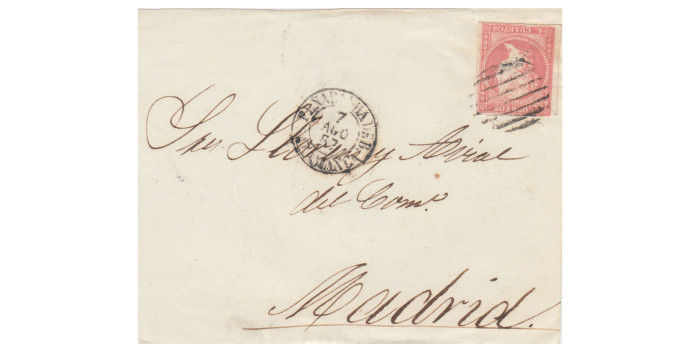 4 cuartos1856 - Parrilla Negra sobre fragmento y fechador Peñaranda de B. / Salamanca tipo 1