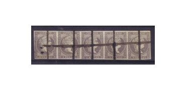 Nº0050 - 2 reales 1855, tira de 5 matasello de plumilla
