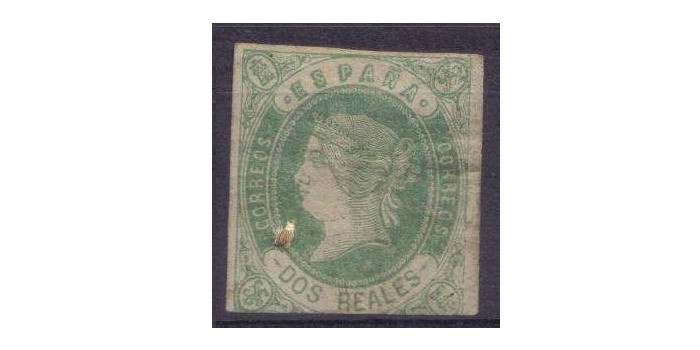 Nº0062 - 2 reales 1862 verde amarillo, usado