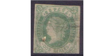 Nº0062 - 2 reales 1862 verde amarillo, usado