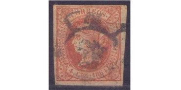 Nº0064 - 4 cuartos 1864 matasello rueda de carreta