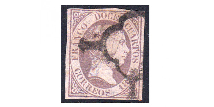 Nº0007a 1851 2C. lila -usado- bonito