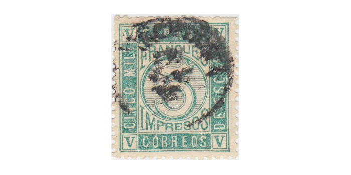 Nº0093 - 5 milesimas 1867 verde, usado