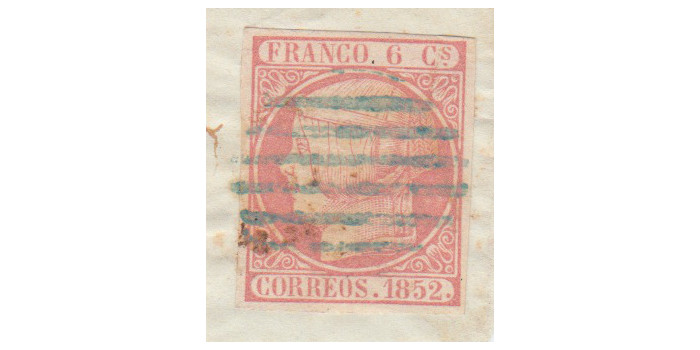 Nº0012pa - 6 CUARTOS 1852 USADO Parrilla azul