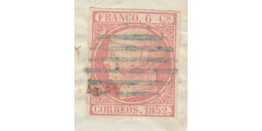 Nº0012pa - 6 CUARTOS 1852 USADO Parrilla azul