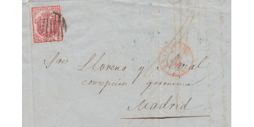 Nº0033fra - 4 CUARTOS 1854 frontal con parrilla negra y fechador de Santander en rojo