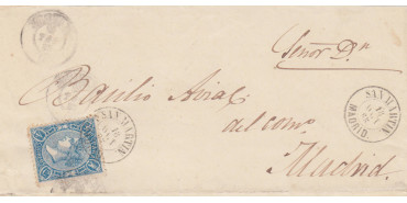 Nº0081 f3 - 4 cuartos 1866, fechador San Martin / Madrid sobre frontal